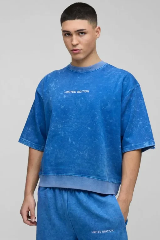 Oversized Boxy Half Sleeve Acid Washed Sweatshirt