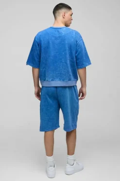 Oversized Boxy Half Sleeve Acid Washed Sweatshirt