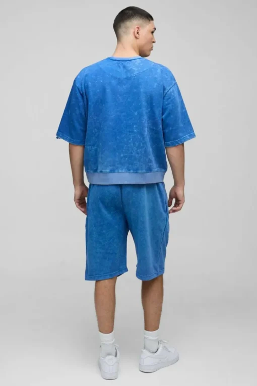 Oversized Boxy Half Sleeve Acid Washed Sweatshirt