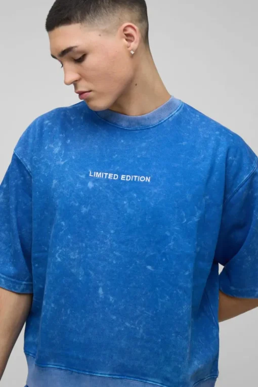 Oversized Boxy Half Sleeve Acid Washed Sweatshirt