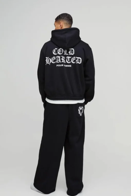 Oversized Boxy Heart Printed Double Waistband Zip Through Hooded Tracksuit