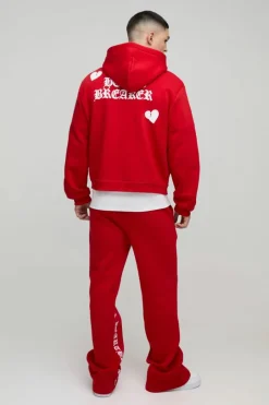 Oversized Boxy Hearts Puff Print Flare Gusset Print Hooded Tracksuit