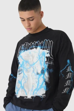 Oversized Boxy Heavyweight Multi Cherub Print Long Sleeve T-Shirt