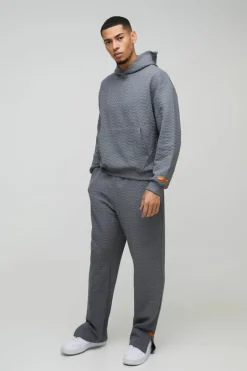 Oversized Boxy Herringbone Woven Tab Hooded Tracksuit