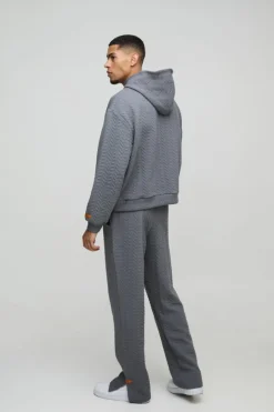 Oversized Boxy Herringbone Woven Tab Hooded Tracksuit