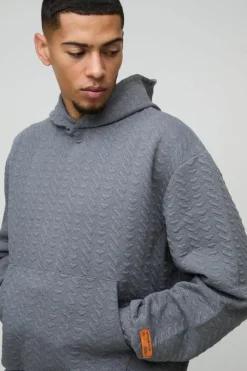 Oversized Boxy Herringbone Woven Tab Hooded Tracksuit