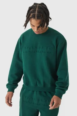Oversized Boxy Homme Embossed Sweatshirt Tracksuit