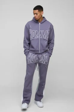 Oversized Boxy Homme Paint Splatter Homme Zip Through Tracksuit