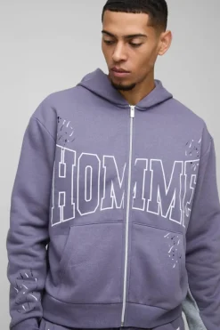 Oversized Boxy Homme Paint Splatter Homme Zip Through Tracksuit