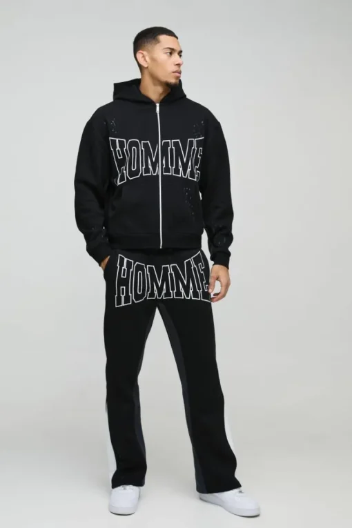 Oversized Boxy Homme Paint Splatter Homme Zip Through Tracksuit
