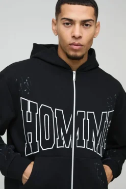 Oversized Boxy Homme Paint Splatter Homme Zip Through Tracksuit