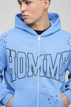 Oversized Boxy Homme Paint Splatter Zip Through Hoodie