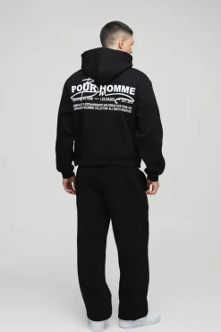 Oversized Boxy Homme Print Zip Through Hooded Tracksuit