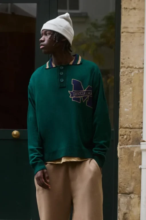 Oversized Boxy Knitted Applique Polo Shirt