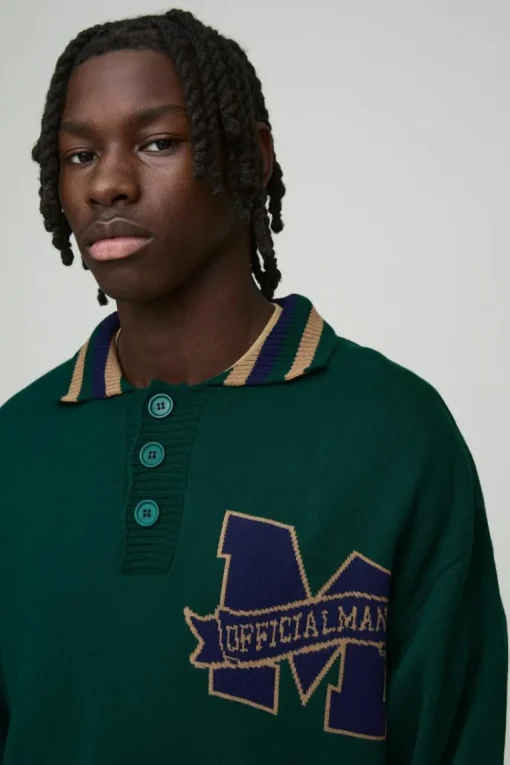 Oversized Boxy Knitted Applique Polo Shirt