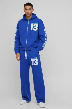 Oversized Boxy Limited Varsity Graffiti Zip Through Hooded Tracksuit