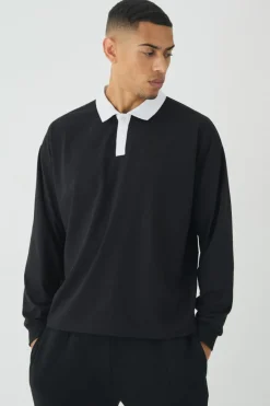 Oversized Boxy Long Sleeve Contrast Polo