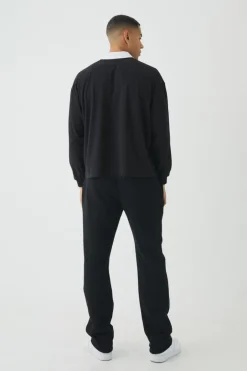 Oversized Boxy Long Sleeve Contrast Polo