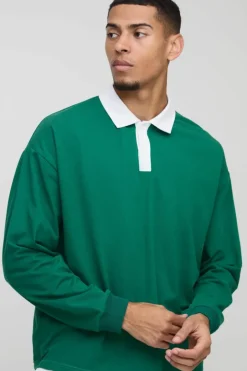 Oversized Boxy Long Sleeve Contrast Polo