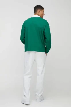 Oversized Boxy Long Sleeve Contrast Polo