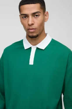 Oversized Boxy Long Sleeve Contrast Polo
