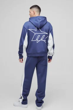 Oversized Boxy M Star Panelled Zip Through Hoodie