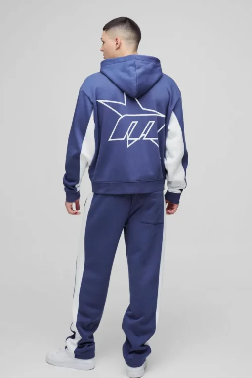 Oversized Boxy M Star Panelled Zip Through Hoodie