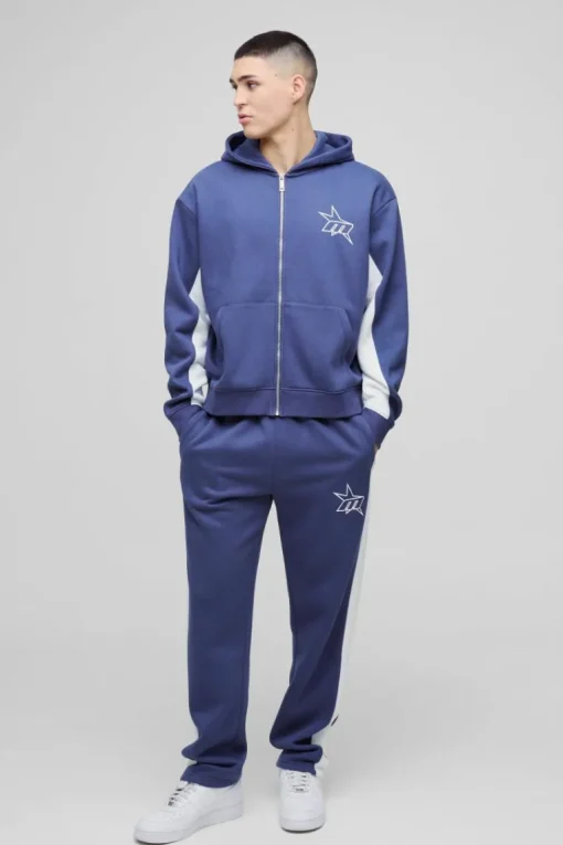 Oversized Boxy M Star Panelled Zip Through Hoodie