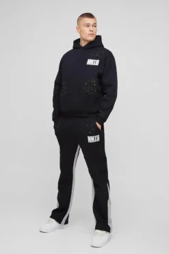 Oversized Boxy Man Paint Splatter Gusset Hooded Tracksuit