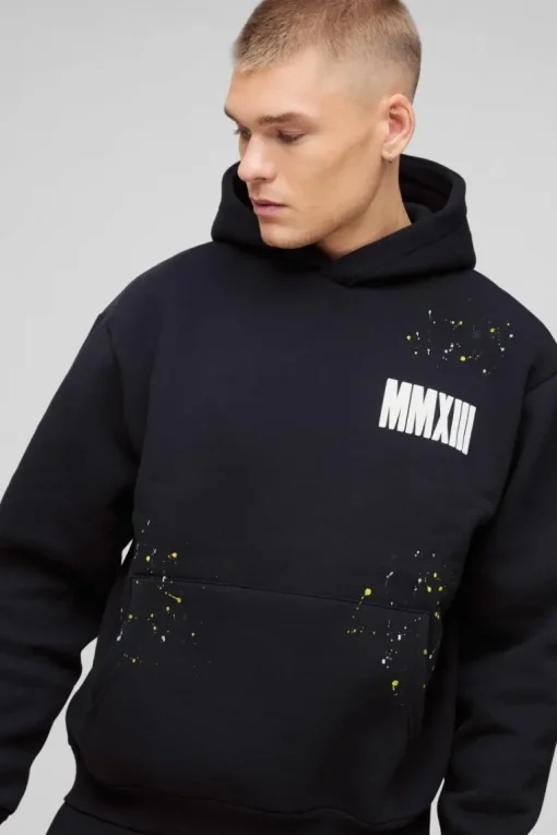 Oversized Boxy Man Paint Splatter Gusset Hooded Tracksuit