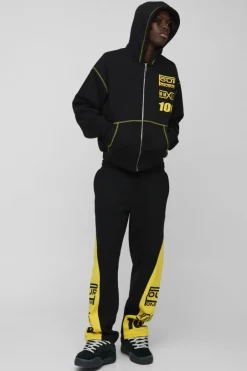 Oversized Boxy Moto Gusset Zip Through Hooded Tracksuit