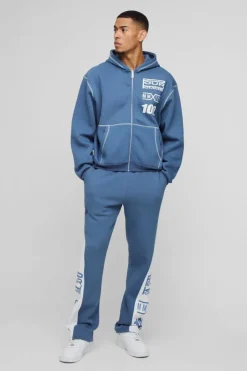 Oversized Boxy Moto Gusset Zip Through Hooded Tracksuit