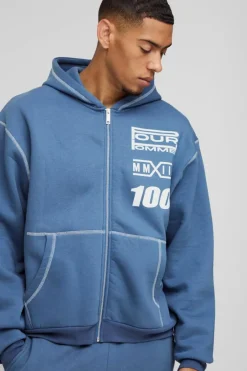 Oversized Boxy Moto Gusset Zip Through Hooded Tracksuit