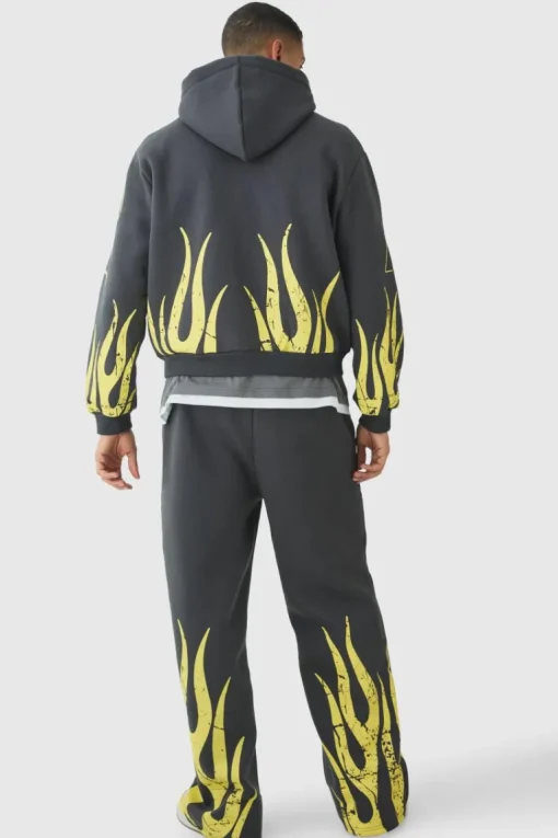 Oversized Boxy Moto Racing Flame Zip Through Hoodie