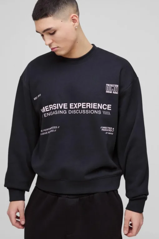 Oversized Boxy Multi Branded Print Sweatshirt