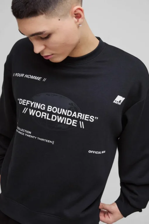 Oversized Boxy Multi Branded Print Sweatshirt