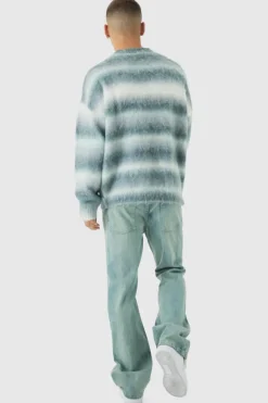 Oversized Boxy OFCL Brushed Ombre Stripe Knitted Embroidered Jumper
