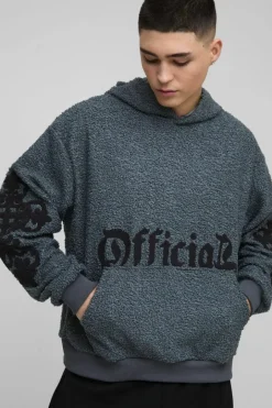Oversized Boxy Official Goth Cross Boucle Borg Hoodie