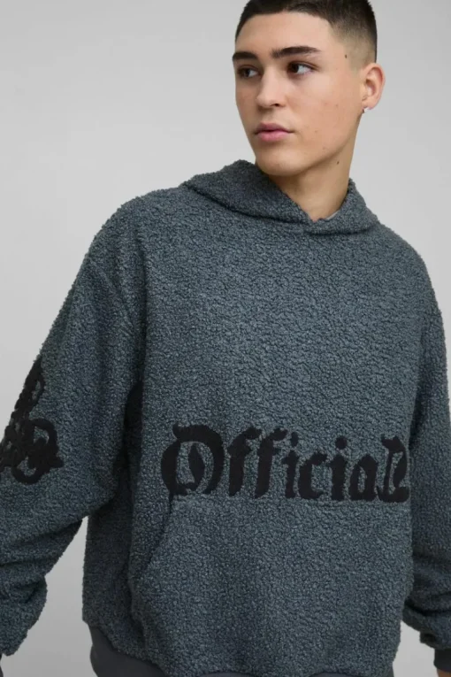 Oversized Boxy Official Goth Cross Boucle Borg Hoodie
