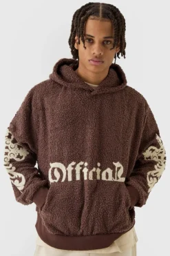 Oversized Boxy Official Goth Cross Boucle Borg Hoodie