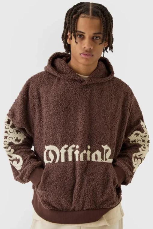 Oversized Boxy Official Goth Cross Boucle Borg Hoodie
