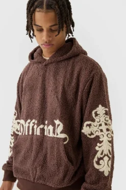 Oversized Boxy Official Goth Cross Boucle Borg Hoodie