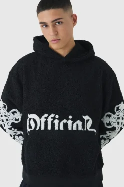 Oversized Boxy Official Goth Cross Boucle Borg Hoodie