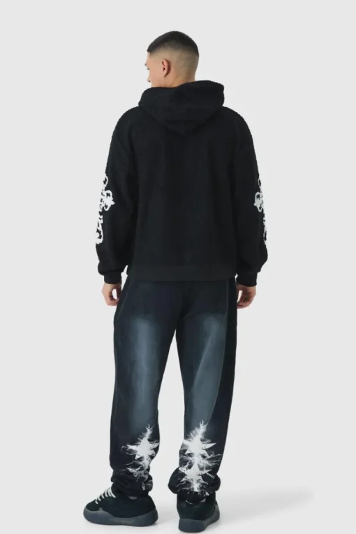 Oversized Boxy Official Goth Cross Boucle Borg Hoodie