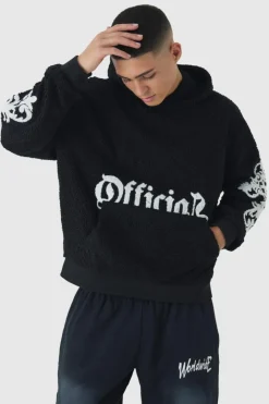 Oversized Boxy Official Goth Cross Boucle Borg Hoodie