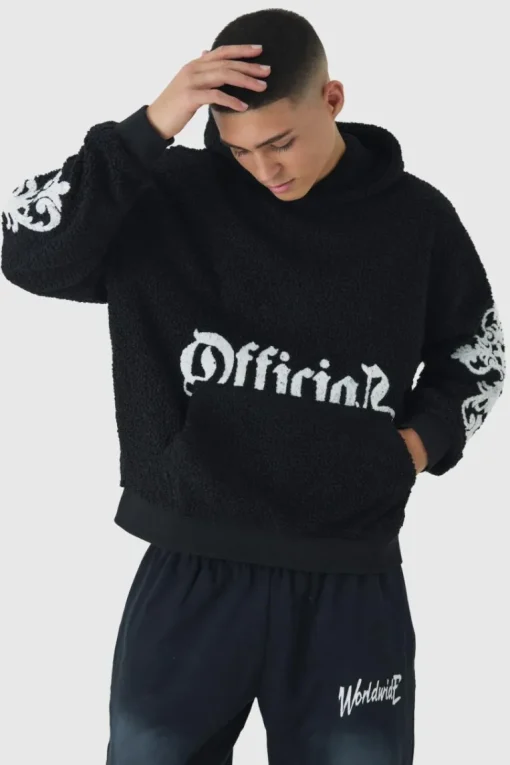 Oversized Boxy Official Goth Cross Boucle Borg Hoodie