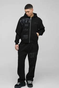 Oversized Boxy Official Tonal Print Zip Hooded Tracksuit