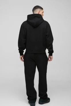Oversized Boxy Official Tonal Print Zip Hooded Tracksuit
