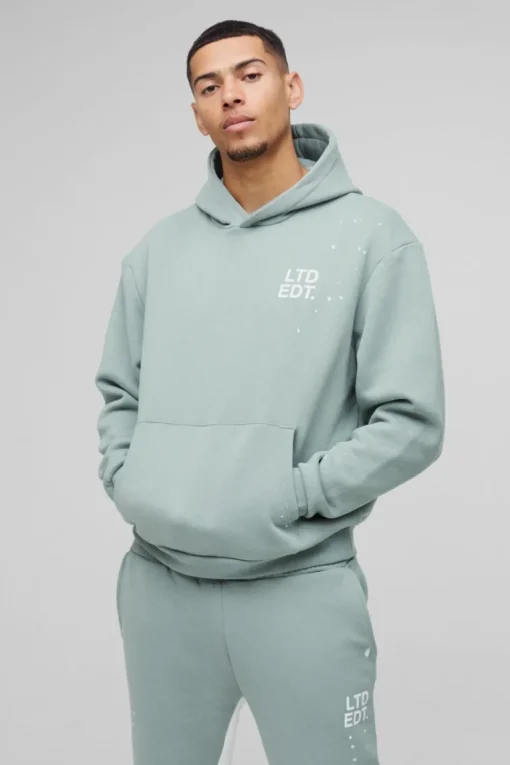 Oversized Boxy Paint Splatter Gusset Hooded Tracksuit