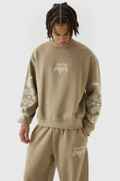Oversized Boxy Paisley Print Sweatshirt Tracksuit